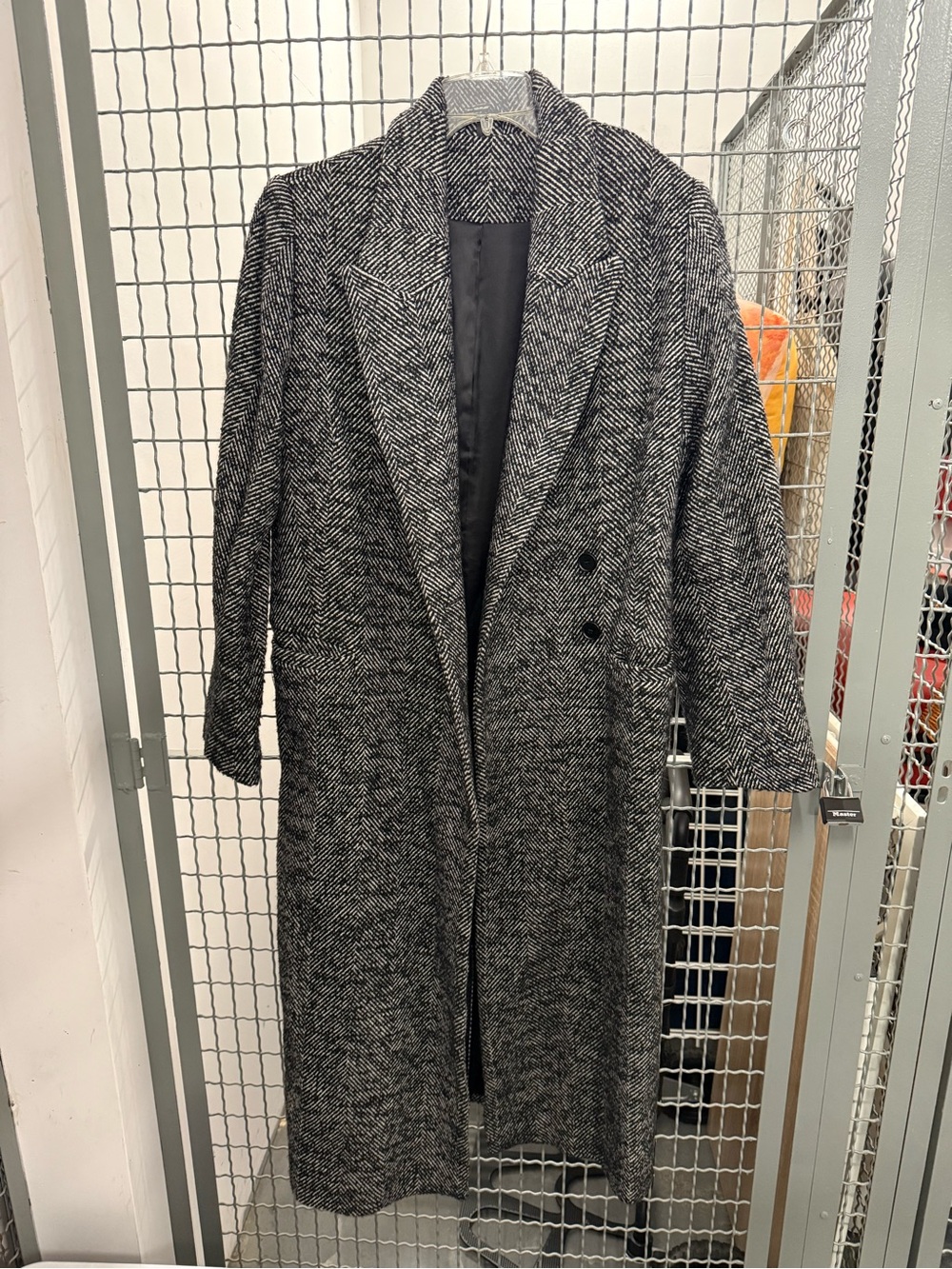 & Other Stories Black and White Herringbone Wool Pea Coat
